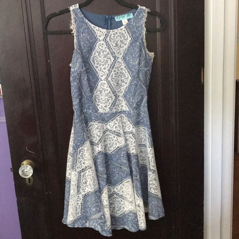 Blue and White Lace Fit and Flare Dress